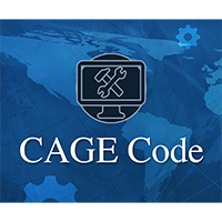 Cage code logo over a picture of the world